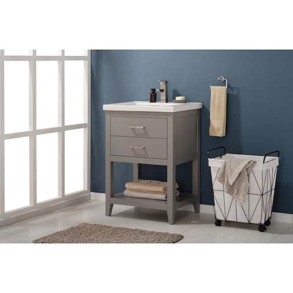 Cara 24 in. W x 18 in. D Bath Vanity in Gray with Porcelain Vanity Top in White with White Basin