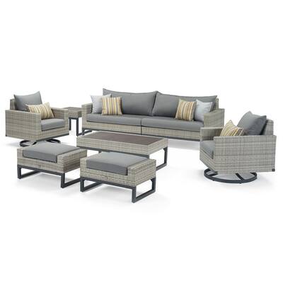 Milo Gray 8-Piece Motion Wicker Patio Seating Set with Charcoal Gray Cushions