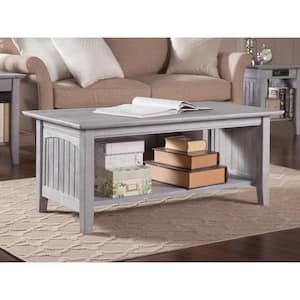 Nantucket 44 in. Driftwood Gray Large Rectangle Wood Coffee Table with Shelf