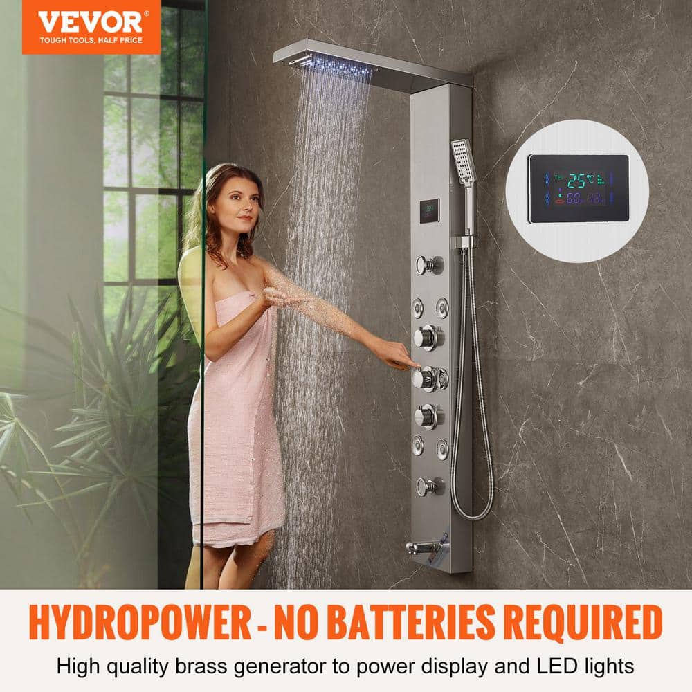 52.9'' Stainless Steel Wall-Mounted Shower Panel with LED Display