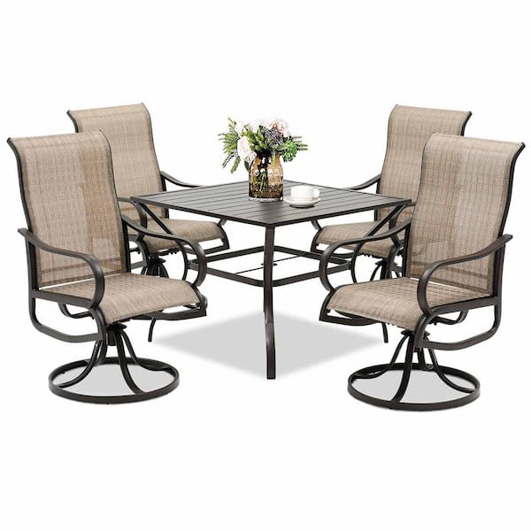SUNRINX 5-Piece Outdoor Patio Metal Rectangular Dining Set with Textilene Swivel Chairs