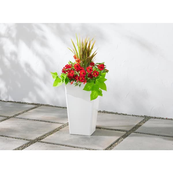 11.5 in. Harmony Medium Bright White Plastic Square Planter (11.5 in. L x 11.5 in. W x 20 in. H)