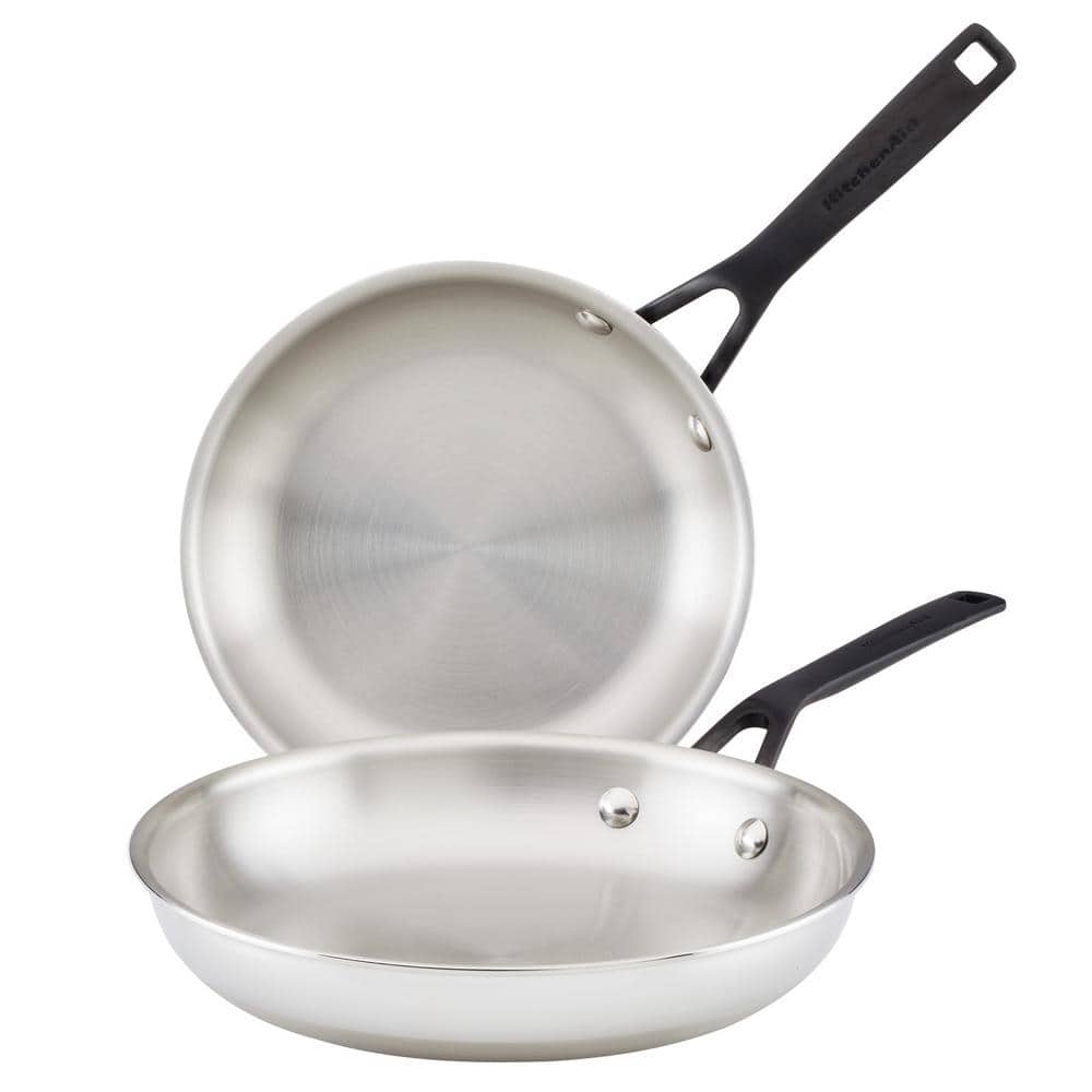 KitchenAid 5-Ply Clad Stainless Steel 8.25 and 10 in. Stainless Steel  Frying Pan Set Silver 30051 The Home Depot