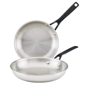 5-Ply Clad Stainless Steel 8.25 and 10 in. Stainless Steel Frying Pan Set Silver