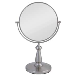13.5 in. L x 9 in. W 360° Swivel Freestanding Bi-View 8X/1X Magnification Vanity Beauty Makeup Mirror in Satin Nickel
