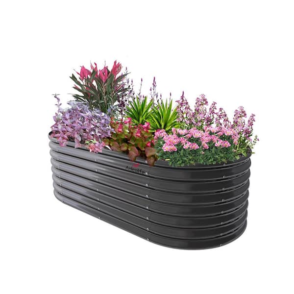 Cesicia 6 ft. L x 3 ft. W x 2 ft. H Outdoor Gray Galvanized Steel Raised Garden Bed Oval Above Ground Modular Planter Boxes