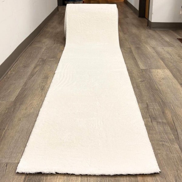 Majestic White Non-Slip Rubberback Solid 3 ft. x  9 ft. Indoor Custom Cut Runner Rug