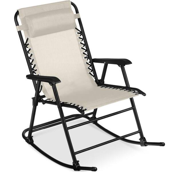 Steel Outdoor Zero Gravity Rocking Lawn Chair in Ivory