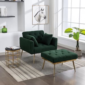 Green Sherpa Upholstered Accent Chair with 3-Positions Adjustable Backrest, Modern Arm Chair and Ottoman Set