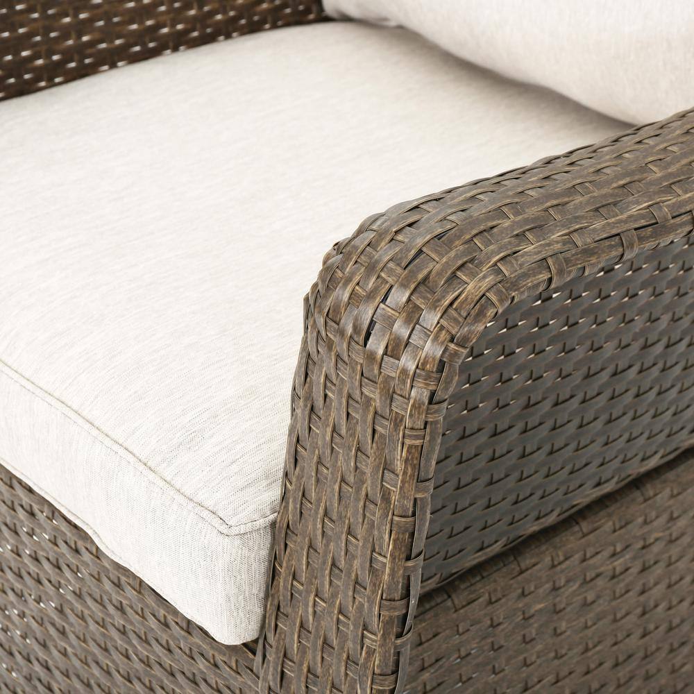 Linsten Brown Wicker Swivel Club Chairs with Gray Cushions, Set of 2