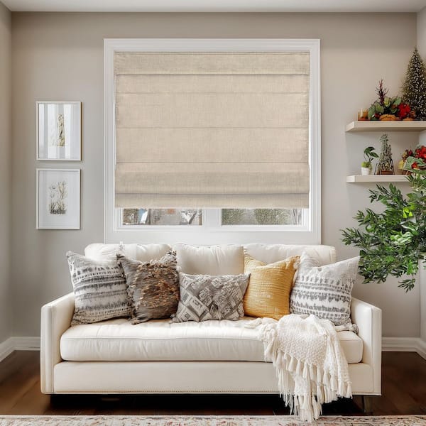 Belgian Flax Cordless Light Filtering Privacy Polyester Roman Shades - 35 in. W x 48 in. L
