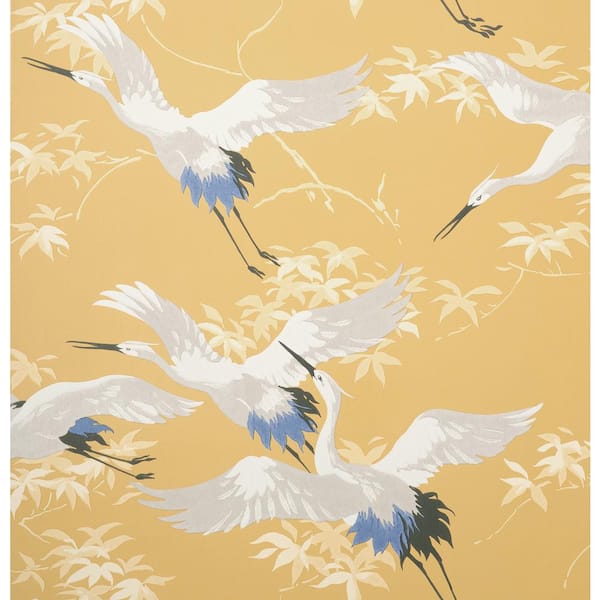Fine Decor Saura Yellow Cranes Paper Non-Pasted Matte Wallpaper