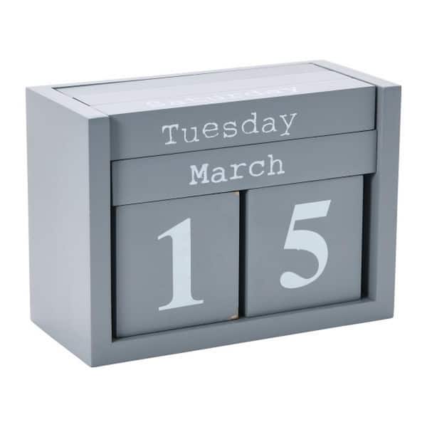 3R studios Wooden Perpetual Desk Block Calendar with Day and Month, Gray