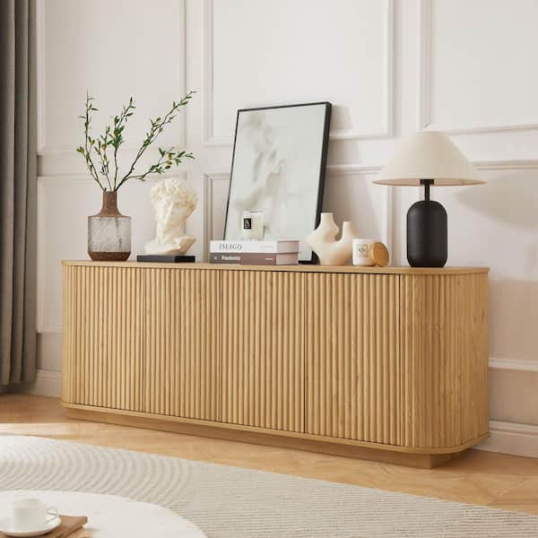 Modern Light Brown Wood 64 in. Sideboard with Curved Edge and Adjustable Shelf