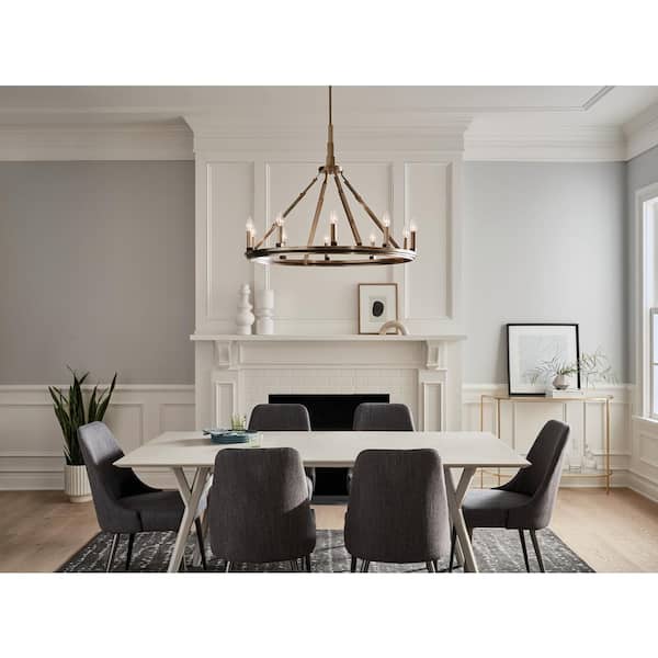 Emmala 34 in. 10-Light Brushed Natural Brass with Black Art Deco Wagon Wheel Circle Chandelier for Dining Room