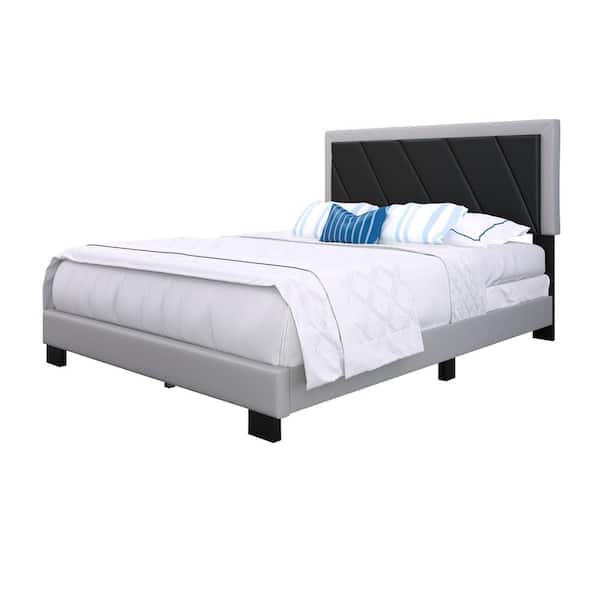 Savona Upholstered Faux Leather Platform Bed, King, Black/Gray