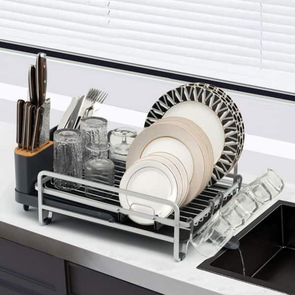Bunpeony Aluminum Expandable Drying Dish Rack with Drainboard and Rotatable  Drainage Spout ZMCT125 - The Home Depot