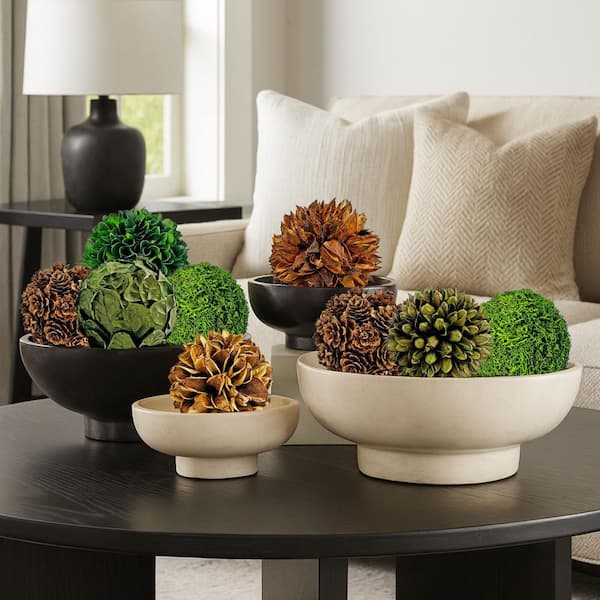 Green Brown Decorative Non Artificial Natural Preserved Topiary Balls Orbs Bowl Vase Filler (Set of 9)