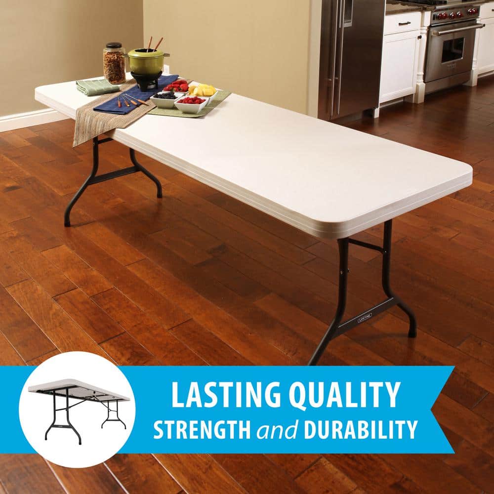 Almond 8-Foot Rectangular Folding Banquet Table with Metal Frame
