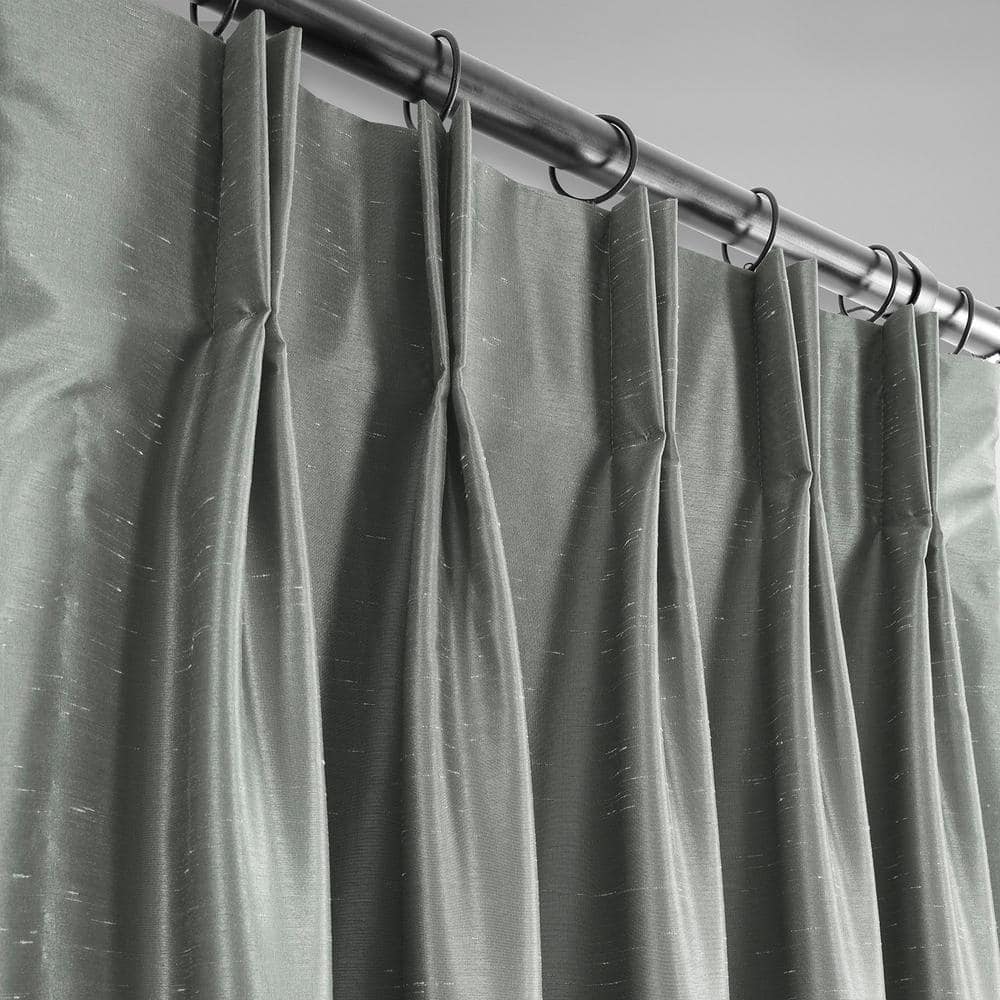 Silver Faux Silk Blackout Pleated Puddle Length Drapes