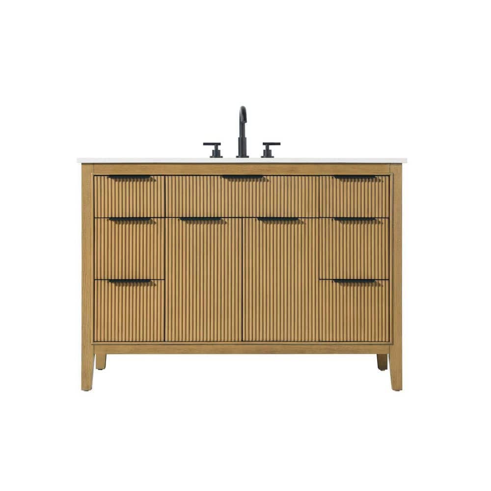 48 in. Single Sink Freestanding Honey Teak Bath Vanity with Marble White Engineered Marble Top price history on PriceWatchPro