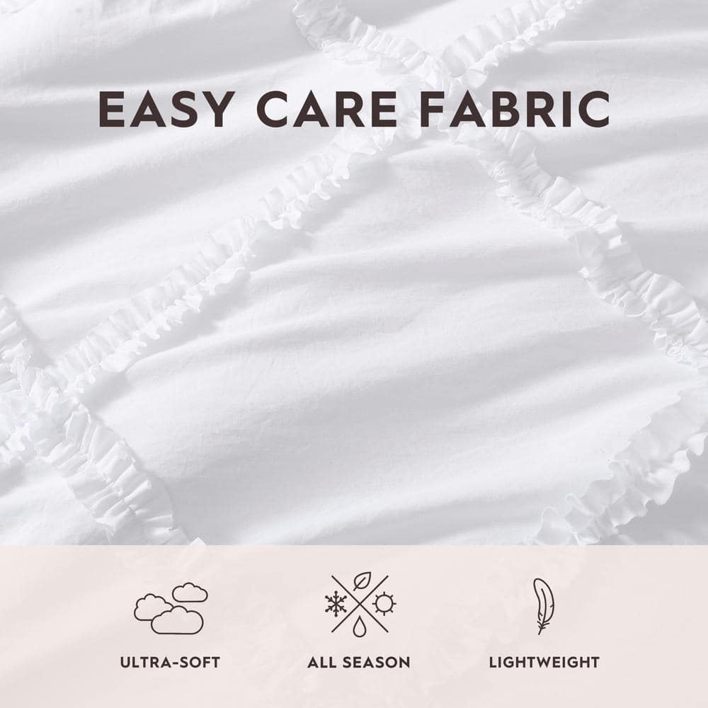 White Twin Microfiber Comforter Set with Frills