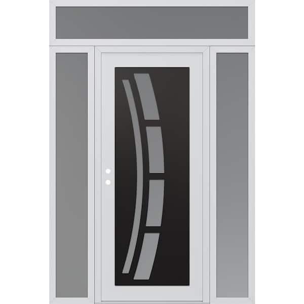 C12 68 in. x 96 in. Black P Right-Hand/Inswing Frosted Glass White/White 2 Sidelite+Transom Steel Prehung Front Door