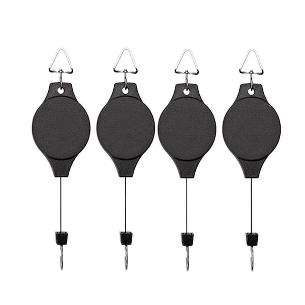 Black Retractable Plant Pulley Hanger, Adjustable Height Heavy Duty Indoor Outdoor Hanging Hook with Auto Lock (4-Pack)