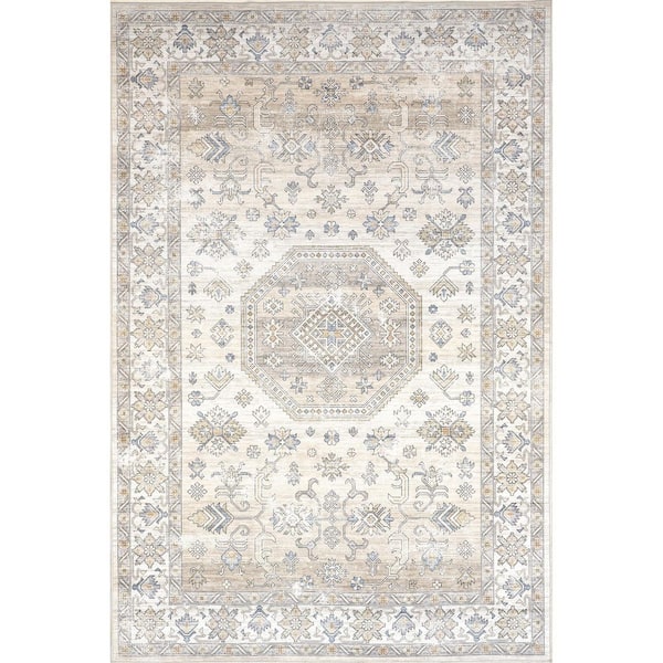 nuLOOM Darby Persian Spill-Proof Machine Washable Ivory 9 ft. x 12 ft. Area Rug