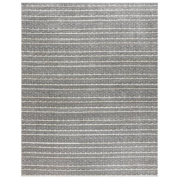 Missha Dario Beige/Black 9 ft. x 13 ft. Striped High-Low Indoor Area Rug