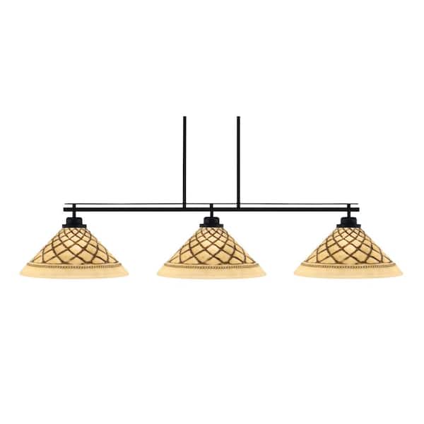 Unbranded Monroe 3-Light Billiard Light, Round Fitter, Matte Black Finish, 16 in. Chocolate Icing Glass