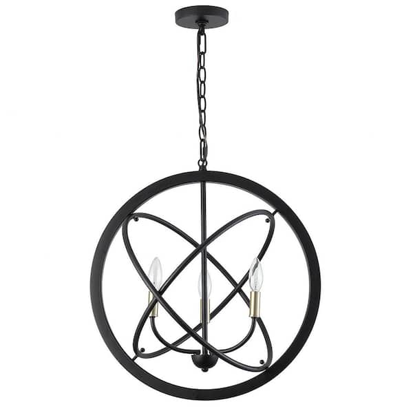 RCCFBHM Light Pro 3-Light Black Globe Chandelier Ceiling Hanging Lighting For Kitchen Island Dining Room