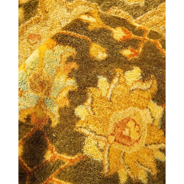 Mogul Green 6 x 11 Oriental Wool Indoor Runner Rug