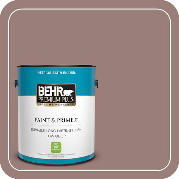 BEHR PREMIUM PLUS 1 gal. #180F-5 Cougar Satin Enamel Low Odor Interior Paint & Primer