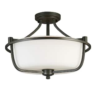 Mayview 15.98 in. W x 12.36 in. H 3-Light Graphite Semi-Flush Mount with Frosted White Glass Shade