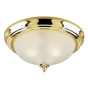 11.5 in. Polished Brass Flush Mount Fixture with Clear Swirl Glass Shade
