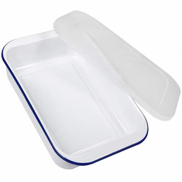 5 qt. White Porcelain-Enameled Cast Iron Steel Roasting Pan with Lid Oven Safe Baking Dish for Lasagna Casseroles