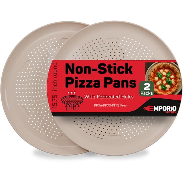Nonstick Pizza Pan 2-Pack 16 in. Round Carbon Steel Pizza Tray, Oven Safe 450°F, Dishwasher Safe, White Marble Coating