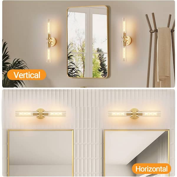 2-Light Gold Modern Wall Sconce Up and Down Wall Mount Light with Clear Glass Shade (2-Pack)