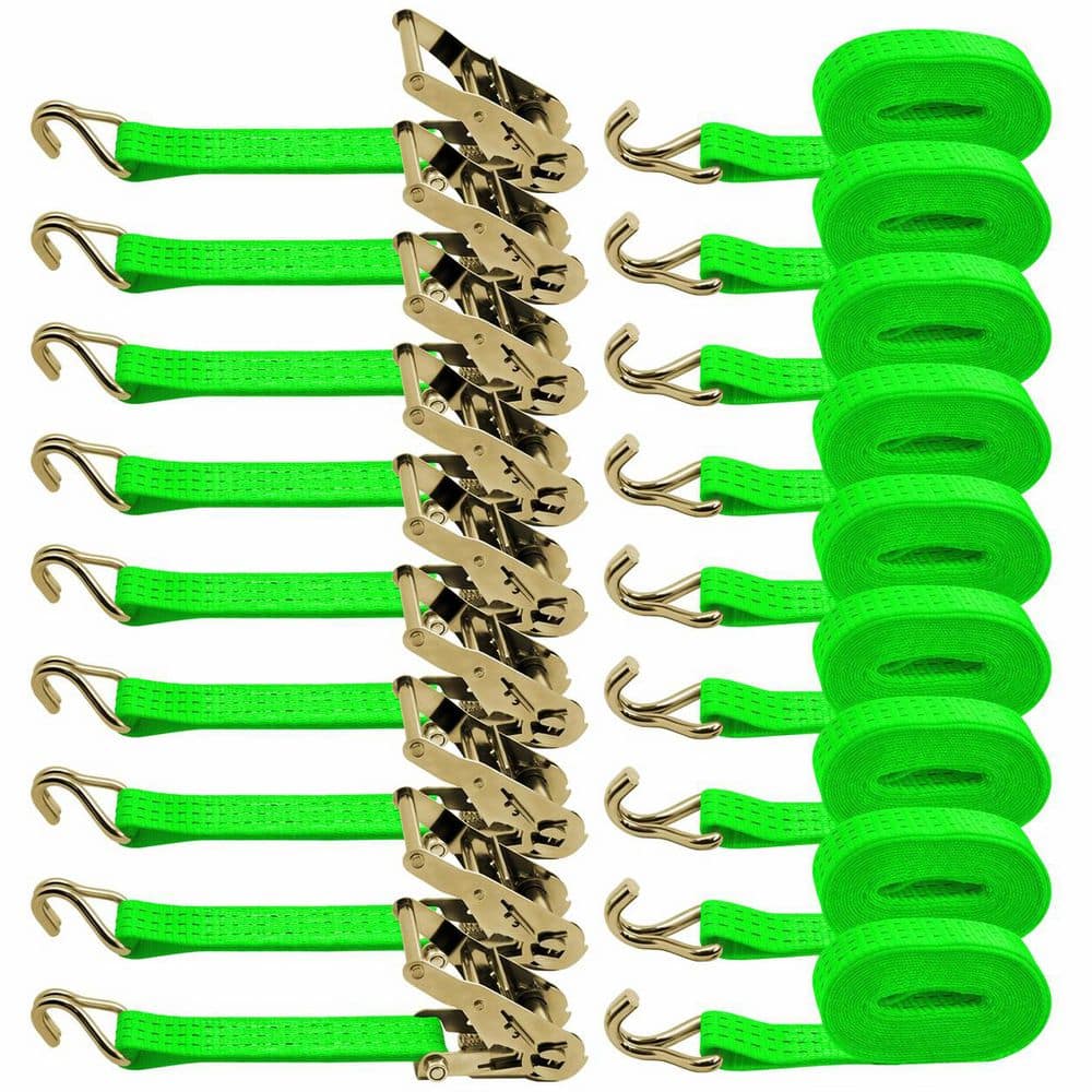 12ft x 1.5in Ratchet Tie Down Strap Double J Hook Heavy Duty 8 Pack Green 2200lbs Working Load for Truck Cargo price history on PriceWatchPro