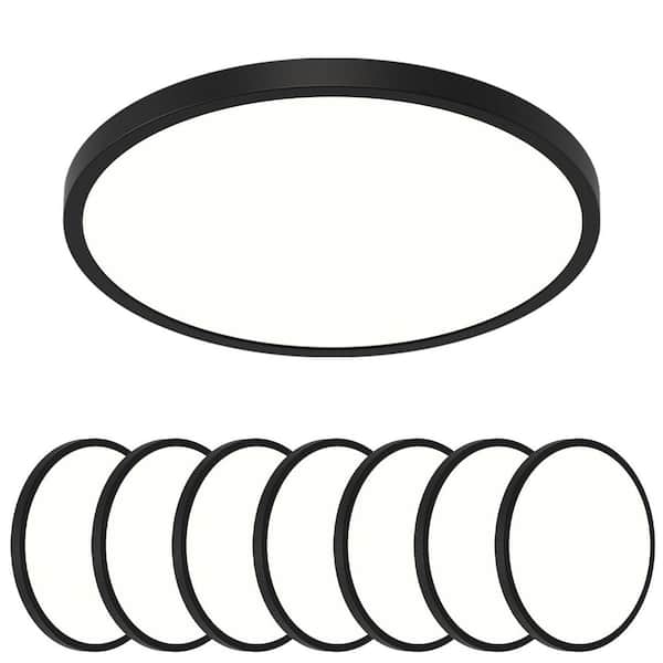 8-Pack 16 in. 30-Watt Modern Black Round Integrated LED Flush Mount CeilIng Light, 2700K to 5000K, Dimmable