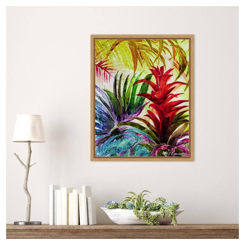 Tropic Botanicals VI Red and Green Canvas Print with Maple Frame