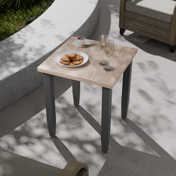 COOS BAY Outdoor Patio Brown Square Dining Side Table with Wood Grain Top (1-Pack)