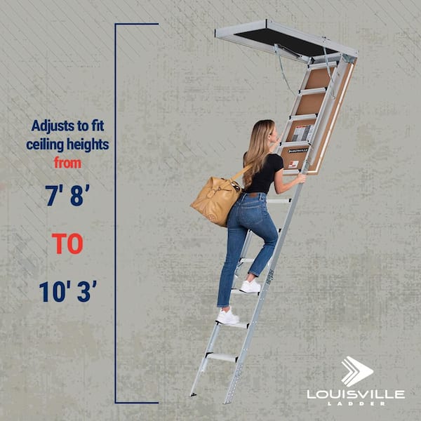 Energy Efficient 7 ft. 8 in. to 10 ft. 3 in., 22.5 in. x 54 in. Insulated Aluminum Attic Ladder, 375 lbs. Load Capacity
