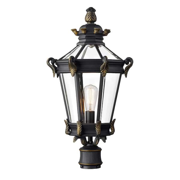 JAZAVA 1-Light Black Aluminum Hardwired Outdoor Weather Resistant Post Light Set with No Bulbs included