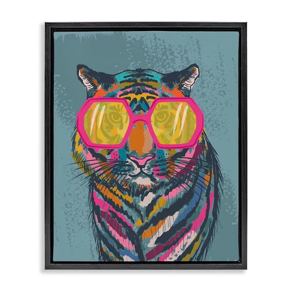 Bright Fashion Tiger by Lisa Perry Whitebutton Black Floater Frame Animal Graphic Art Print 21 in. x 17 in.