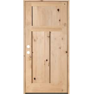 32 in. x 80 in. Rustic Knotty Alder 3-Panel Right-Hand Unfinished Wood Prehung Front Door