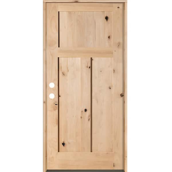 Krosswood Doors 36 in. x 80 in. Rustic Knotty Alder 3 Panel Right-Hand/Inswing Unfinished Wood Prehung Front Door