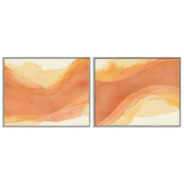 Stupell Industries Curving Orange Waves by Grace Popp 2 Pieces Gray Framed Abstract Giclee Art Print 11 in. x 14 in.