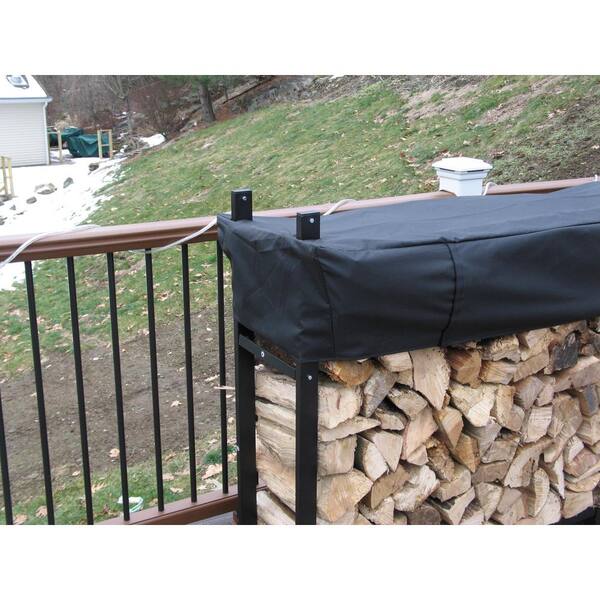 8 ft. Firewood Log Rack with Kindling Holder and Water Resistant Cover Straight Sides